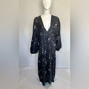 Ya Ya Womens Long Sleeve Floral Maxi Dress Ladies V-Neck Viscose US 14 XL